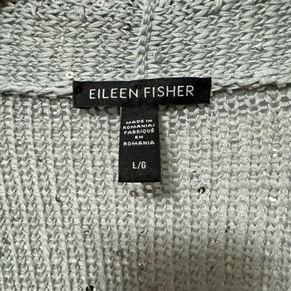 Eileen Fisher Sequin Cardigan Open Front Knit Sweater 100% Cotton Womens Large - Picture 4 of 7